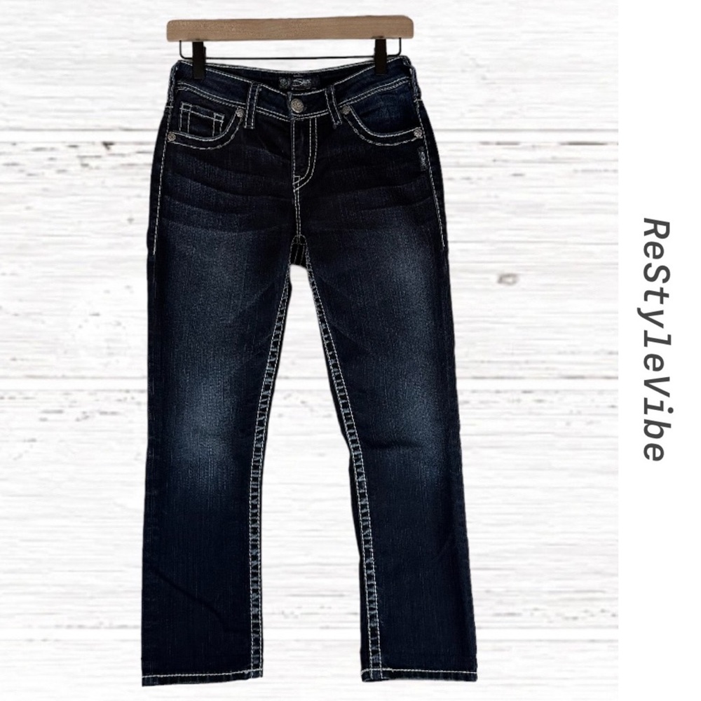 SILVER JEANS Women’s Size 27 Denim Suki High Rise Capri Style Fit Cropped